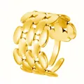 Eleganter vergoldeter Edelstahlring mit unregelmäßigen ovalen Gliedern, größenverstellbar - Gj074 - Gold