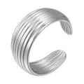 Minimalistischer verstellbarer Ring aus silbernem Edelstahl mit unregelmäßiger Linientextur - Gj076 - Stahlfarbe