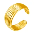 Verstellbarer goldener Edelstahlring mit unregelmäßiger, vertikal gerippter Textur - Gj076 - Gold