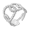 Eleganter silberner Edelstahlring mit unregelmäßigem gedrehtem Herz, verstellbar - Gj077 - Stahlfarbe