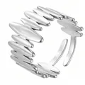 Moderner verstellbarer Ring aus Edelstahl mit unregelmäßigem Zickzack-Wellendesign - Gj078 - Stahlfarbe