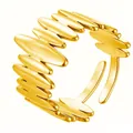 Vergoldeter Edelstahlring mit Herzschlag-Wellen-Design und offener Ringschiene - Gj078 - Gold