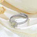 Verstellbarer Ring aus Edelstahl in Silber mit Sonnenblumendesign und Schmuckstein - Gj083 - Stahlfarbe