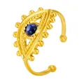 Vergoldeter Edelstahlring im offenen Design mit blauem Stein und Augenform-Motiv - Gj085 - Gold