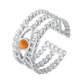 Verstellbarer Edelstahl Perlenring mit orangefarbener Perle und Augen-Herz-Design, Silber - Gj086 - Stahlfarbe