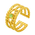Vergoldeter Edelstahlring, offenes Design mit unregelmäßigen Perlenlinien und Stein. - Gj086 - Gold