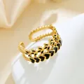 Eleganter vergoldeter Edelstahlring, offenes Design mit schwarzen Emaille-Herzen - Gj090 - Gold