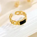 Eleganter vergoldeter Edelstahl-Kettenring mit schwarzem Emaille-Inlay, verstellbar - Gj095 - Goldschwarze Hülle