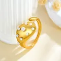 Eleganter vergoldeter Edelstahlring, offenes Design mit unregelmäßiger Platte und Perlen - Gj096—gold