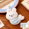 Porte-clés lapin sirène en peluche blanche avec collier de perles et queue bleue brillante - Sirène Lapin