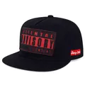 Cappello da baseball hip-hop nero con tesa piatta e logo Parental Advisory - Nero + Rosso