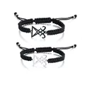 Schwarzes geflochtenes Armband mit Sigil von Lucifer in Silber- und Schwarz-Finish - Set 2 (Siegel von Luzifer Silber + Schwarz)