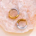Boucles d'oreilles créoles bicolores en acier titane plaqué or 18 carats et argent - Rond / 20mm / Rond Bicolore