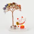 Veelkleurige natuurstenen geldbloeiende boom met witte Maneki-neko gelukskat decor - Regenboog kristal