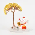 Decoratieve natuurlijke citrien geldboom met een witte Maneki-neko gelukskat - Citrien