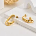 Elegante vintage geometrische roestvrijstalen oorbellen met een getextureerde gouden afwerking - Onregelmatige U-vorm Ruitpatroon (ERC-71) / Goud (ERC-71)