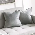 Set van 2 minimalistische grijze fluwelen kussenhoezen met bies voor bankdecoratie - Lichtgrijs
