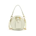 Elegant white round PU leather crossbody bag for girls with gold chain and large pearls - Green