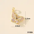 Squisito ciondolo a farfalla placcato in oro con pietre di zircone rosa e chiare - Farfalla (D5001JFB)