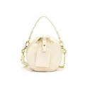 Cream-colored round PU leather crossbody bag for kids with pearl strap and gold chain. - White