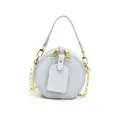 Elegant light blue children's mini round PU leather purse featuring pearl and gold chain strap - Blue