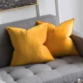 Soft mustard yellow velvet throw pillowcase with elegant corded edge trim for sofa - Gold