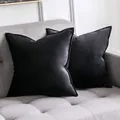Set van 2 luxe zwarte fluwelen kussenslopen met elegante biezen voor bankdecoratie - Zwart