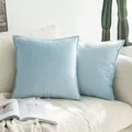 Set of 2 light blue Dutch velvet throw pillow covers with piped edges for couch - Ice Blue