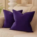 Set van twee dieppaarse Scandinavische fluwelen kussenslopen met volant voor sofa - Lavendelpaars