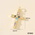 Elegante pendente a croce placcato oro con zirconi multicolore per donna, moda - Croce (D1043)