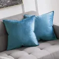 Set van 2 lichtblauwe Hollandse fluwelen kussenslopen met elegante gepaspelde randen. - Indigo