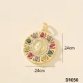 Pendente religioso della Vergine Maria in oro con pietre di zircone colorate micro-incrostate - Vergine Maria (D1050)