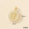 Ciondolo medaglione religioso dorato con micro-pavé di zirconi, diametro di 2 cm misura - Vergine Maria (D1053)