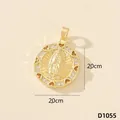 Pendente religioso rotondo dorato con zirconi e dettagli a cuore, misura 2,0 cm. - Vergine Maria (D1055)