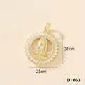 Elegante ciondolo Vergine Maria placcato oro con pietre CZ, diametro di 2,1 cm - Vergine Maria (D1063)