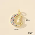 Ciondolo a mezzaluna in oro con zircone e icona di Nostra Signora di Guadalupe 1.9cm - Vergine Maria Luna (D1071)