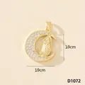 Ciondolo luna con zirconi e Vergine Maria, gioielli in oro per donna, 1,9 cm. - Vergine Maria Luna (D1072)