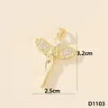 Elegante ciondolo ali di angelo placcato oro con zirconi micro-set 3,2cm x 2,5cm - Libellula (D1103)