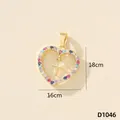 Ciondolo cuore dorato con zirconi colorati e croce pendente, misura 1,8 cm x 1,6 cm - Ciondolo (D1046)