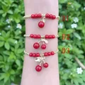 Handmade red cherry charm beaded bracelets with gold-plated floral spacers for women - Cherry Charm 3-Piece Set (D1)