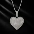 Close-up detail of iced out baguette zircon heart pendant on a silver rope chain - Silver (includes A 3mm 24-inch Stainless Steel Twisted Chain)