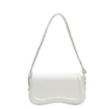 Elegant minimalist white underarm shoulder bag with unique curved base design for women - White