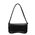 Minimalist black faux leather underarm shoulder bag with unique curved bottom design - Black
