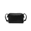 Elegante schwarze gewebte Leder Umhängetasche mit stilvollen Knotendetails - Schwarz / 19*7*13