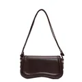 High-quality Korean style retro dark brown underarm baguette bag with curved base - Coffee