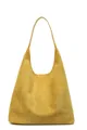 Large mustard yellow suede shoulder tote bag featuring a minimalist retro design. - 32*20*13 / Yellow