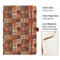 Vintage bohemian cork notebook with floral tile patterns and brown elastic strap - A5 / Four-leaf Clover Pattern
