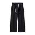 Pantalones casuales de algodón para hombre de pierna recta holgada en negro con cordón - S / Negro