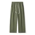Pantalones casuales de algodón verde oliva para hombre, pierna ancha y corte recto - S / Verde Militar