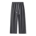 Men's loose straight dark grey cotton casual trousers with elastic drawstring waist. - Dark Gray